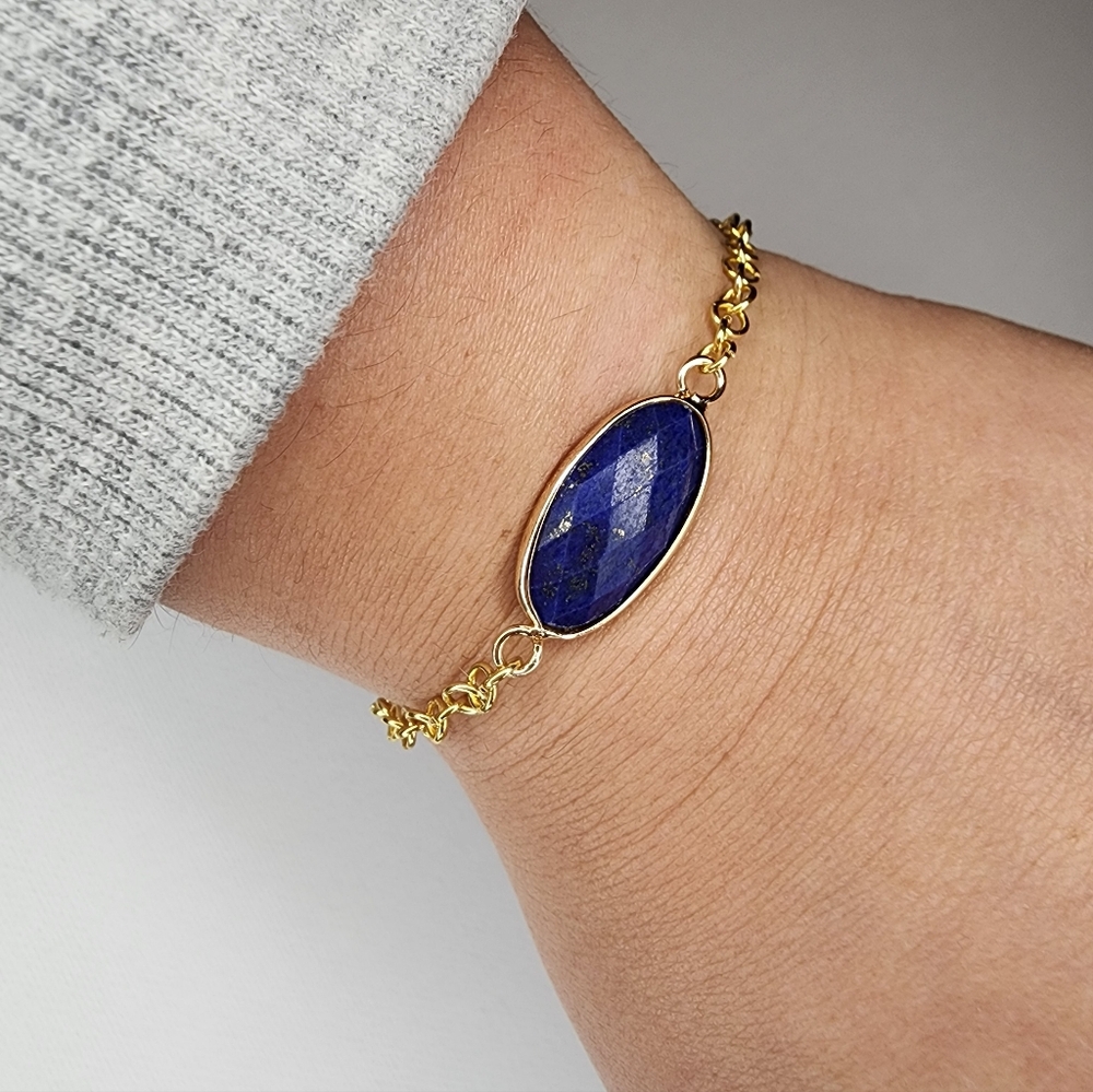 Royal Blue Lapis Lazuli Gold-Tone Adjustable Bolo Bracelet